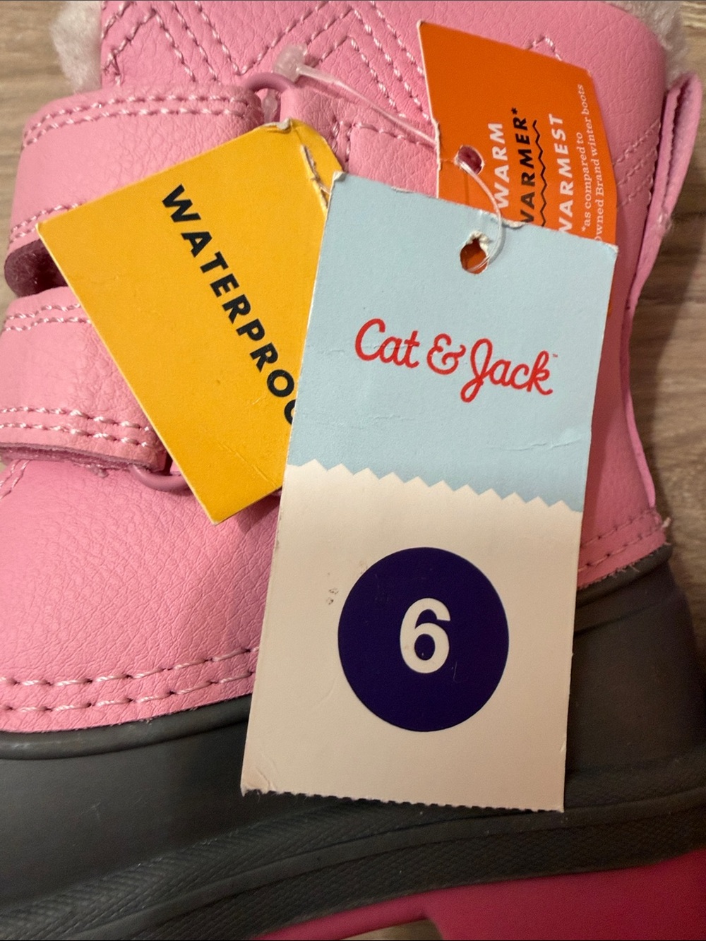 Cat & Jack Pink and Gray Kids Waterproof Snow Boots with Faux Fur Cuff - Picture 9 of 10